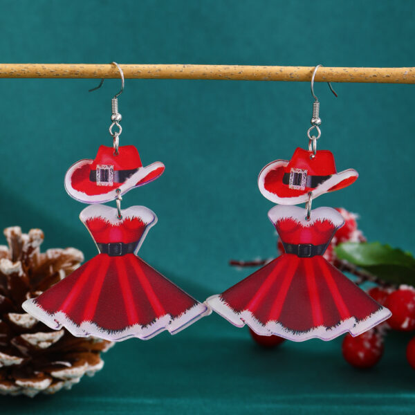 oly-79944ed0ce02635c91bc0a68d64f4543 Wholesale Christmas Carnival Party Acrylic Earrings Fashion Red Dress Hat Niche Earrings Christmas Earrings Women
