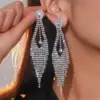 Wholesale Elegant Long Rhinestone Earrings With Tassels, Geometric Design For Women, Bridal Wedding Silver-Plated Water Drop Earrings