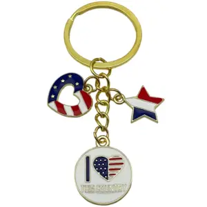 【 Gold Blue American Independence Day Patriotic Flag Star Heart Keychain 】-6.7g-ER1672