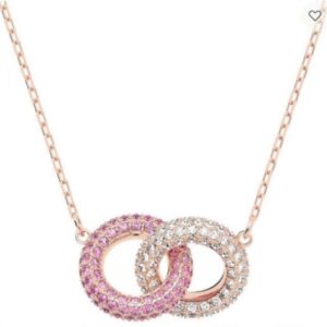 Double buckle rose gold pink diamond necklace
