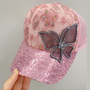 Wholesale 2024 New Arrival Summer Sequin Butterfly Baseball Cap Women's Fashion Sunscreen Sunshade Hat Breathable All-match Korean Style Street Dance Cap
