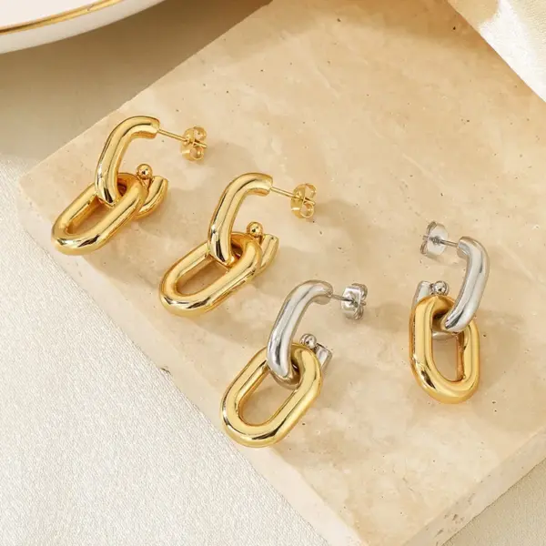 Wholesale Fashionable Geometric Pattern Stainless Steel 18K Gold Plated Hollow Chain Earrings For Women Versatile Daily Wear Jewelry