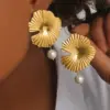 Wholesale 304 Stainless Steel Chrysanthemum Daisy PVD Coated 18K Gold Real Gold Plated Vacation Waterproof Non Tarnish Gold Silver Drop Earrings