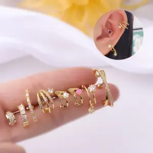Wholesale 316L Stainless Steel Copper Zircon Ear Cartilage Rings & Studs Geometric Waterproof Non Tarnish Surgical Steel Women'S