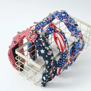 oly-7a1b73e4bca1515cbbf767337fcebedf Wholesale Hot New American Flag Independence Day Headband Red White Blue Water Drill Hoop Knot Fabric Wide-brimmed Headband