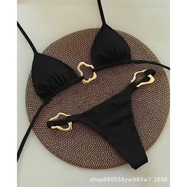 oly-7a2a21f56be9033716202b338e4e27f5 Wholesale A20 Halter Bikini Swimsuit Breast Gathering Sexy Metal Buckle Triangle Women's Solid Color Separates Swimsuit