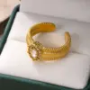 Wholesale Geometric Open Rings For Women, Waterproof Non Tarnish 304 Stainless Steel With 18K Real Gold Plated PVD Coating And Rhinestones Inlay
