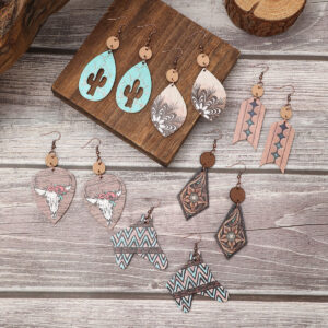oly-7a364535ace2538557c9c3b66cb70956 Wholesale Cross Border Western Style Hollow Out Cactus Sheep Head Pattern Irregular Shape Wooden Earrings Women Earrings AliExpress