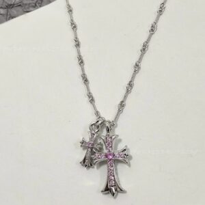 White gold light pink diamond necklace