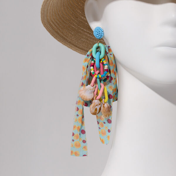 Wholesale Dopamine Colorful Polka Dot Chiffon Bow Earrings for Women Design Rice Beads Long Ring Shell Tassel Earrings