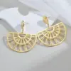 Wholesale 304 Stainless Steel Sector PVD Coated Stone-Free 18K Real Gold Plated 18K Gold Simple Style Waterproof Non Tarnish Plating Hollow Out Gold Drop Earrings