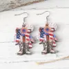 Wholesale New Red White Blue American Flag Cross Butterfly Knot Pendant Earrings Wooden Double-Sided Independence Day Ear Jewelry