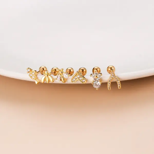 Wholesale 1 Piece 316L Stainless Steel Copper Zircon Ear Cartilage Rings & Studs Heart Shape Waterproof Non Tarnish Surgical Steel