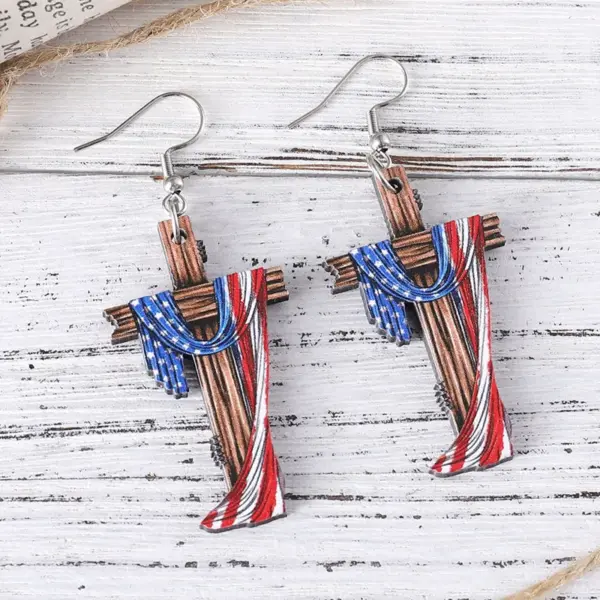 Wholesale 1 Pair Vintage Style Pentagram Wood Drop Earrings
