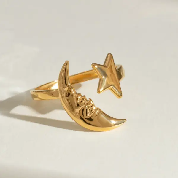 Wholesale 304 Stainless Steel Moon PVD Coated 18K Real Gold Plated Simple Style Classic Style Open Rings