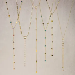 Wholesale Women's Classic Style 16K Gold Stainless Steel + Zircon White Zircon Zircon Cup Four-Pointed Star Y Chain Necklace Set