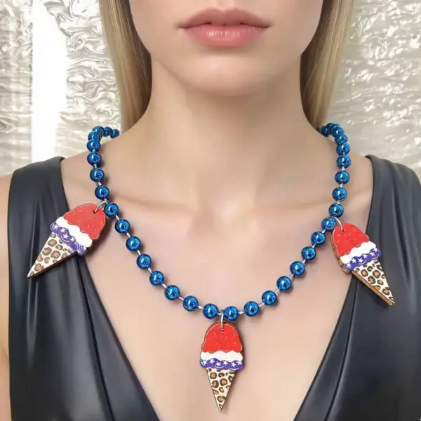 Wholesale Beaded Wood Car Necklace For Women With Beaded Chain, Perfect For Independence Day