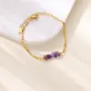 oly-7a94eefdf662acc2d39193a617a418d7 Wholesale 2pcs/set Random Quantity Purple Natural Small Stone Jewelry Set 18K Gold Plated Stainless Steel Necklace Bracelet Lucky Bottle Shape Personality Simple Unisex Two-piece Jewelry Set Accessories Wholesale Christmas Birthday Gift Choice