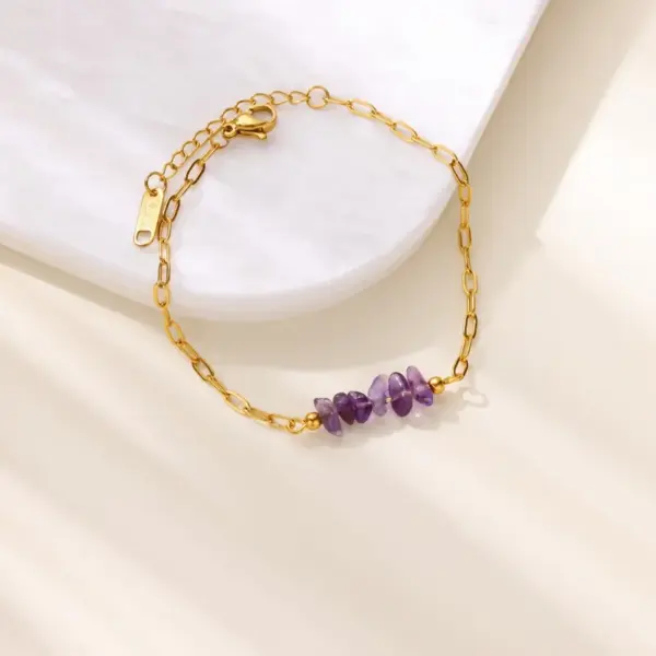 oly-7a94eefdf662acc2d39193a617a418d7 Wholesale 2pcs/set Random Quantity Purple Natural Small Stone Jewelry Set 18K Gold Plated Stainless Steel Necklace Bracelet Lucky Bottle Shape Personality Simple Unisex Two-piece Jewelry Set Accessories Wholesale Christmas Birthday Gift Choice