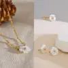 oly-7aa06b61d6532a292c1b4d71ebb8f521 Wholesale Ion Plating (IP) 18K Gold Real Gold Plated Flower 304 Stainless Steel Elegant Sweet IG Style Waterproof Non Tarnish Rings Earrings Necklace