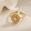 Wholesale Vintage Stainless Steel Ring With Zircon Flower Design 18K Vacuum Plated Non-Fading Eight-Pointed Star Ring Elegant Versatile Luxury Simple