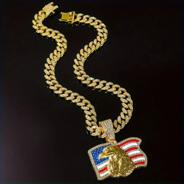 Wholesale American Flag Eagle Rhinestone Pendant Campaign Popular Flag Eagle Necklace Alloy Zinc Alloy Square Plated Unisex Necklace