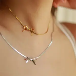 Wholesale PVD Coated 18K Gold Plated Bow Knot Stainless Steel Simple Style Classic Style Waterproof Non Tarnish 304 Stainless Steel Necklace