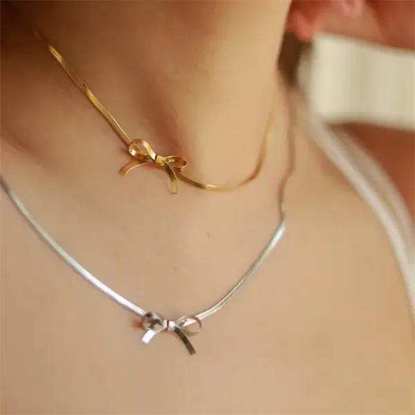 Wholesale PVD Coated 18K Gold Plated Bow Knot Stainless Steel Simple Style Classic Style Waterproof Non Tarnish 304 Stainless Steel Necklace