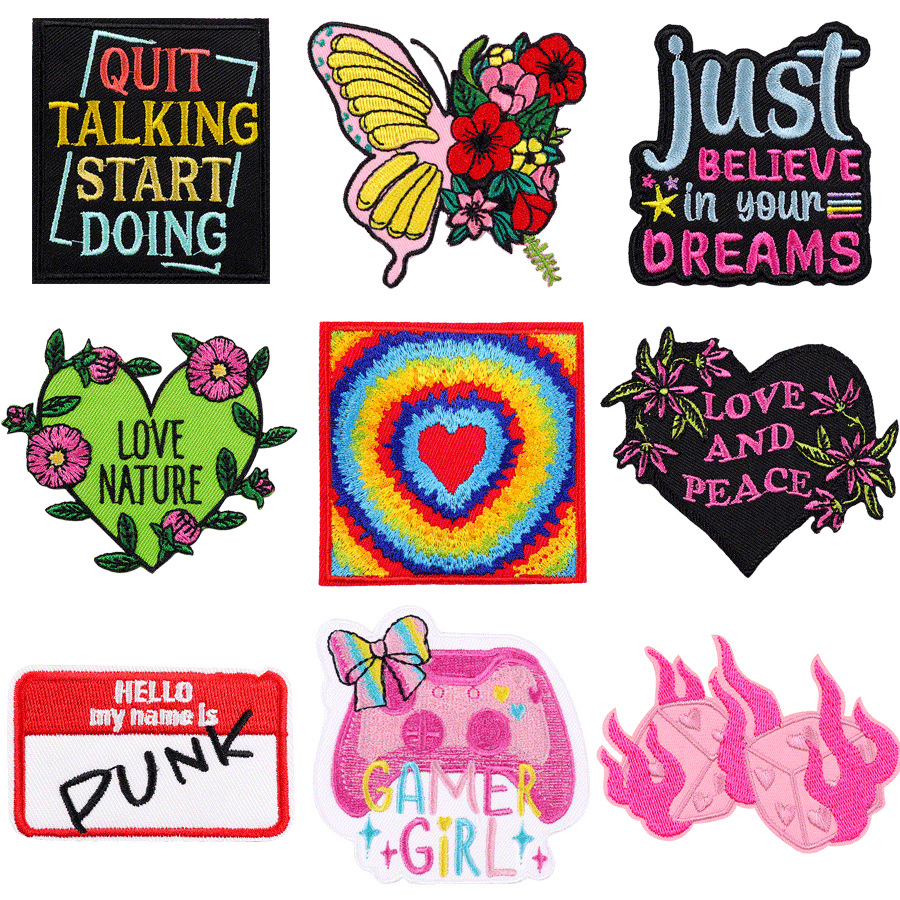 Wholesale Cross-border hot-selling cartoon color letter embroidery cloth stickers European and American fashion love embroidery stickers with adhesive