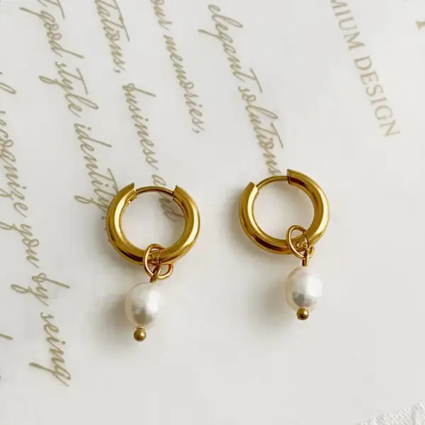 Wholesale 1 Pair Fashion Solid Color Pearl Plating Titanium Steel Drop Earrings