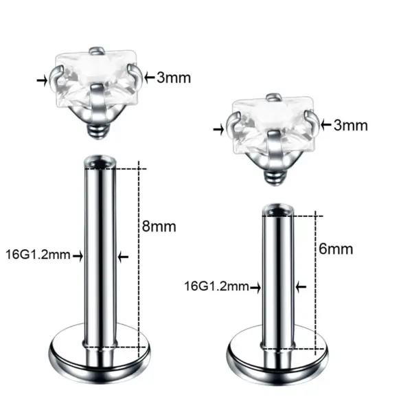 Wholesale Fashion Square Stainless Steel Inlay Zircon Lip Stud 1 Piece