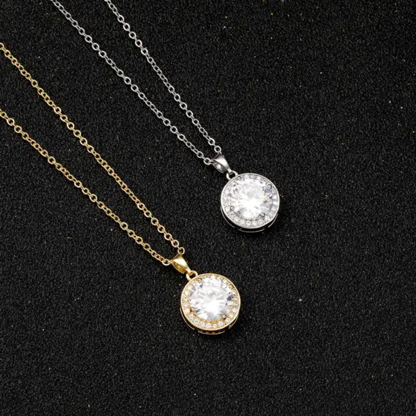 Wholesale Round Pendant Necklace With Moissanite Inlay In Copper, Electroplated Finish, Unisex Design With Cable Chain