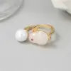 Wholesale Women’s Rabbit Ring In Electroplated Copper With Imitation Pearl Inlay, Simple Style