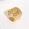 Wholesale 18K Gold Plated 304 Stainless Steel Vacuum Electroplating (In Furnace) Open Ring For Women Wide Version Eight-Pointed Star Waterproof Non-Fading Titanium Steel Jewelry