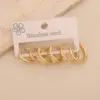 Wholesale 3 Pairs Of Rhinestone Plain Hoop Earrings, Light Luxury Titanium Steel Studs, High-End Versatile 304 Stainless Steel Vacuum Electroplated (Fired) 18K Real Gold Plated Elegant Earrings