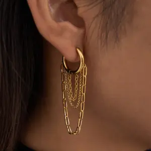 Wholesale Gold Stainless Steel Tassel Earrings Women's Jewelry Daily Wear Holiday Date Simple Classic Style Vacuum Plated 18K Gold