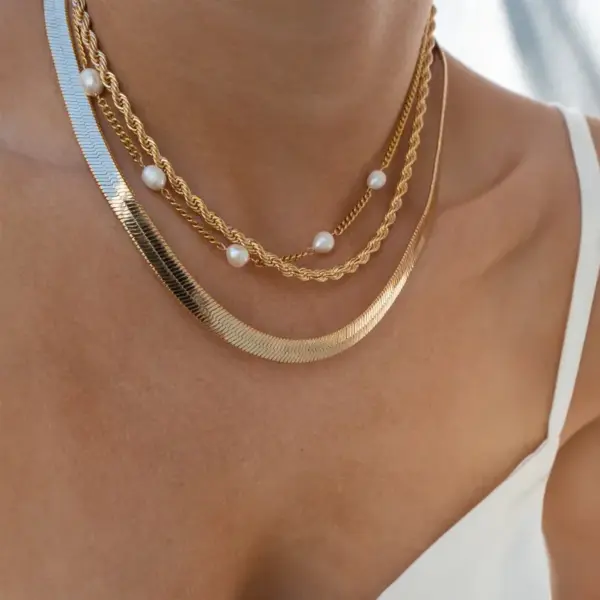 Wholesale PVD Coated 18K Real Gold Plated Geometric 304 Stainless Steel 316L Stainless Steel French Style IG Style Waterproof Non Tarnish Surgical Steel Plating Necklace