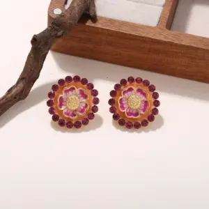 Wholesale Hypoallergenic Flowers Stud Earrings For Women In Copper With KC Golden Plated UV Plating And 0.03µm Thickness