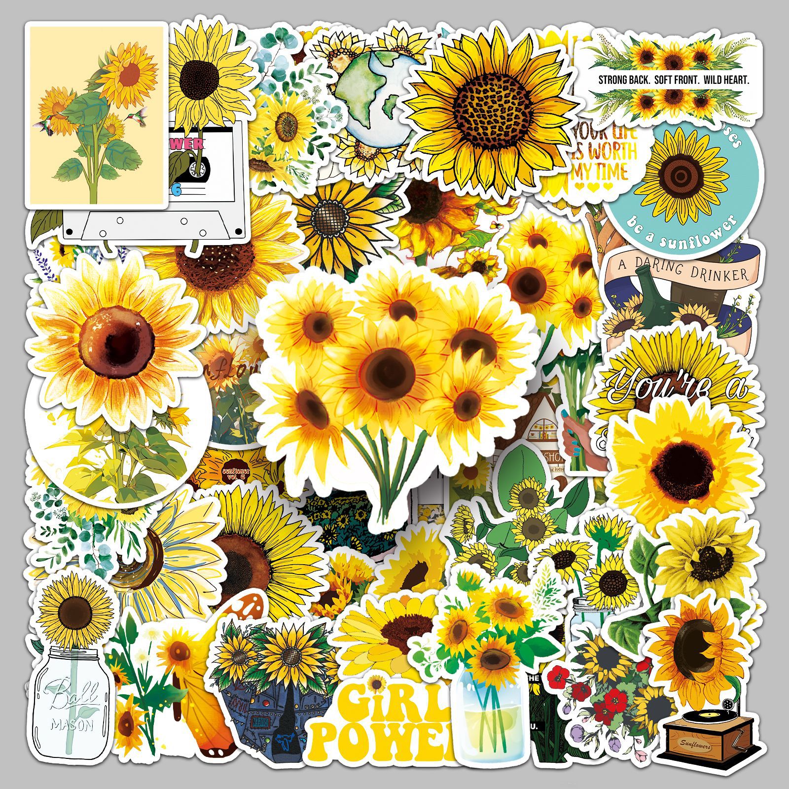 Wholesale 50 Sunflower Flower Cartoon Plant Flower Graffiti Cross-border Notebook Hand Ledger Luggage Decorative Stickers