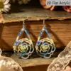 Wholesale Retro Multicolor Water Droplets Drop Earrings With Acrylic Print, Featuring 304 Stainless Steel Ear Pins For Women
