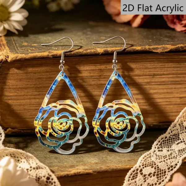 Wholesale Retro Multicolor Water Droplets Drop Earrings With Acrylic Print, Featuring 304 Stainless Steel Ear Pins For Women