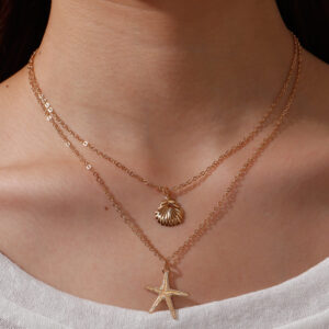 Wholesale Jewelry Simple Beach Shell Starfish Five-Pointed Star Double-Layer Necklace Necklace for Women Shein Style