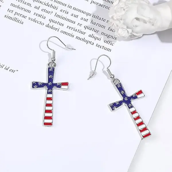 Wholesale Independence Day Cross Earrings With Drip Oil American Flag Pendant Alloy Geometric Pattern Personalized Electroplated Jewelry For Women