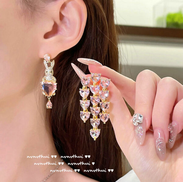 Wholesale Kardashian Love Bow Gem Earrings Papalacha Plated 18K Gold Candy Pink Heart Butterfly Ring
