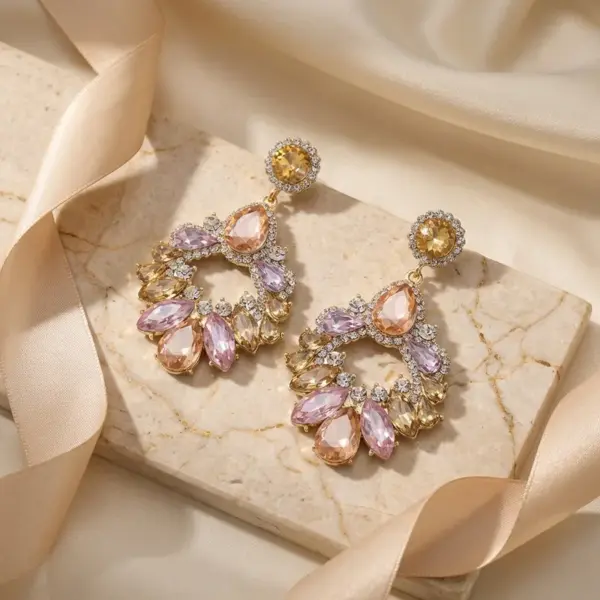 Wholesale Handmade Water Droplets Stud Earrings For Women In Multicolor Zinc Alloy With Rhinestones And 0.03µm-0.05µm Coating Thickness