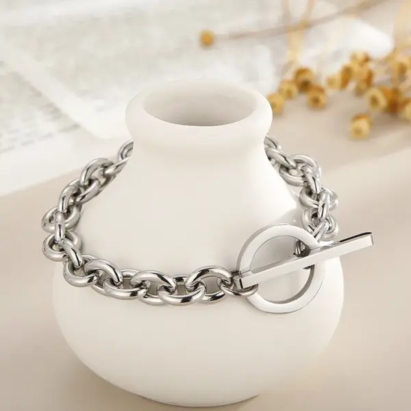 Wholesale 304 Stainless Steel Geometric PVD Coated 18K Real Gold Plated Fashion Waterproof Non Tarnish Plating O-shaped Chain Gold Bracelets Necklace
