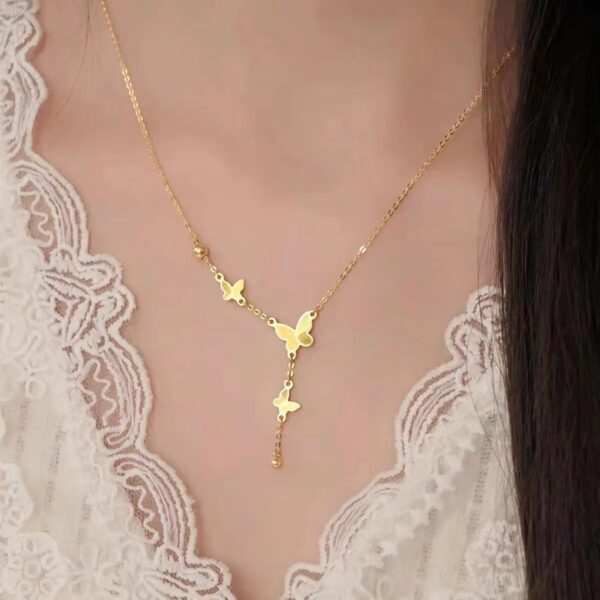 Wholesale Titanium Steel Necklace Butterfly Tassel Necklace Women's 18K Gold Plated Exquisite Versatile High-End Clavicle Chain Pendant