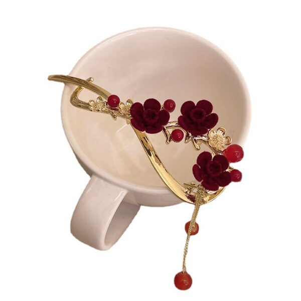 Wholesale high-grade tassel one-word hairpin back head plum blossom clip metal frog buckle twist clip headdress
