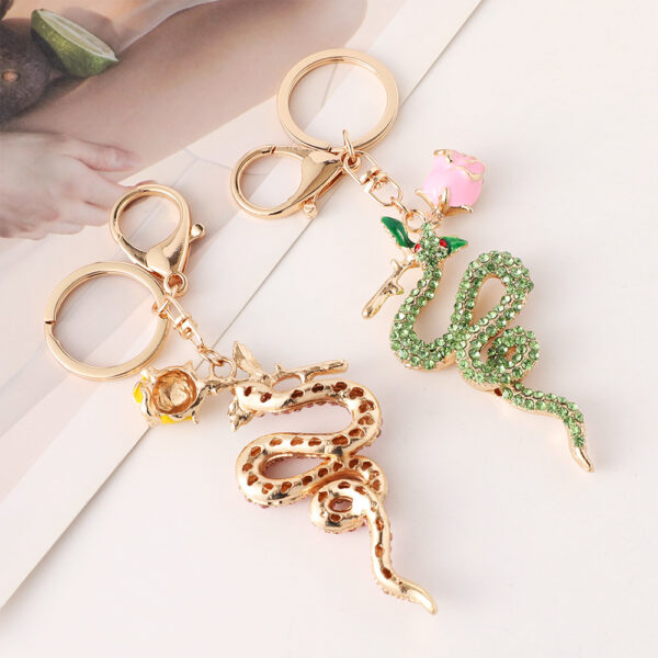 Wholesale Rose Zodiac Snake Car Keychain Zodiac Animal Bag Key Chain Pendant Small Gift