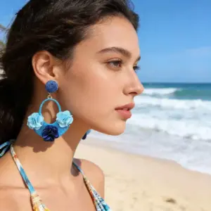 Wholesale Bohemian Two Tone Splicing Raffia Stud Earrings For Women With KC Golden Plated And Copper Posts
